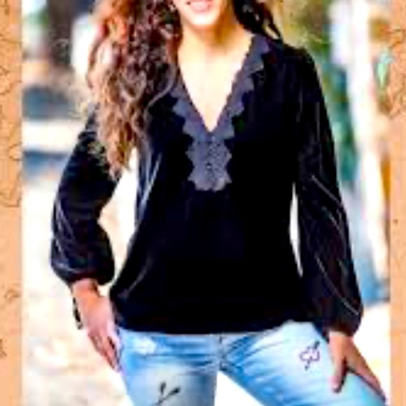 Zara Basics Black Lace V-neck Velvet Velour Size Small Tunic Romantic Goth - Picture 2 of 5